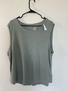 Gap Tank Top Extra Large Green Womens Linen Blend Scoop Neck Lightweight New - Picture 1 of 6