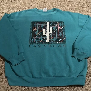 Vintage Wellington Apparel Sweatshirt Crewneck Adult Las Vegas Teal Large LG - Picture 1 of 6