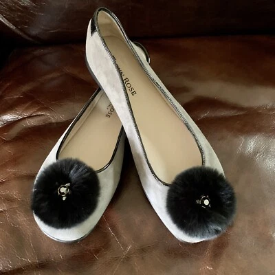 Taryn Rose Hecho en Italia $495 Gris Gamuza Piel Acento Zapatos Planos 36 Se Ajusta a US6.0 Foto 1 de 4