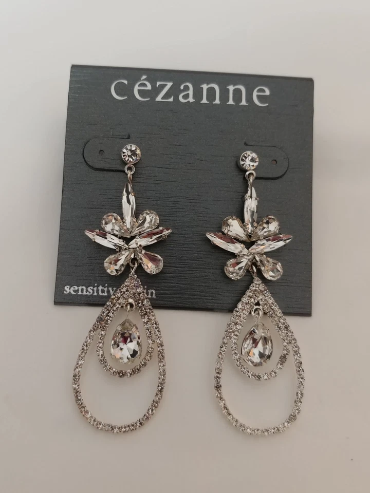 CEZANNE Silver Tone Rhinestone Chandelier Earrings Sensitive Skin