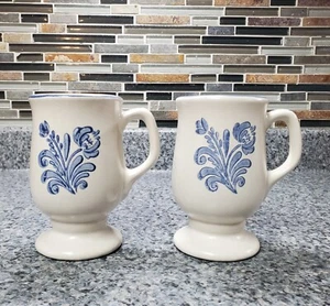 Set of 2 Vintage Pfaltzgraff Yorktowne Pedestal Footed Mugs 4 7/8" EUC - Picture 1 of 12
