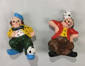 Lot of 2 Hand Painted Clowns Ceramic Chalkware Soccer Figurines - Picture 1 of 4
