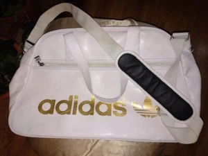 Large Adidas Originals Messenger Bag Top Handle Bowling White Gold Trefoil Retro - Picture 1 of 10