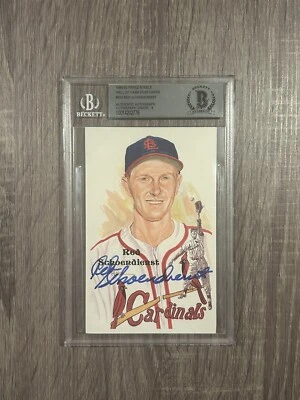 Red Schoendienst Autographed Perez Steele HOF Postcard Auto Grade Beckett BGS 8 - Image 1 of 2