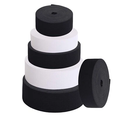 TRIMMING SHOP 3mm-75mm Flat Elastic Wide Stretch White Black Bands for Sewing Strap Waist Band