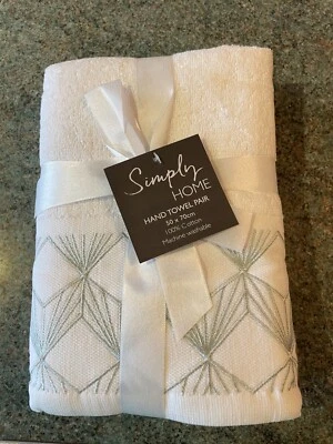 Pair of 550 gsm Hand Towels Diamond Pattern Border - 50 x 70 cm - WHITE - Image 1 of 3