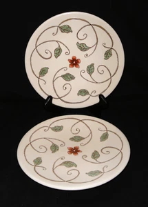 2 Pfaltzgraff Mission Flower Coupe Salad Plates ~ Leaves w/Center Flower Retired - Picture 1 of 5