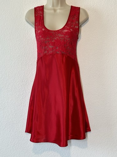 UNDERCOVER Camicia da notte Victorias Secret Y2K rossa raso pizzo corpetto slip dress media