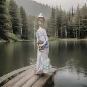 VTG Lladro Lady Holding Pekingese Dog Glossy Porcelain Dated 1970. READ - Picture 1 of 20