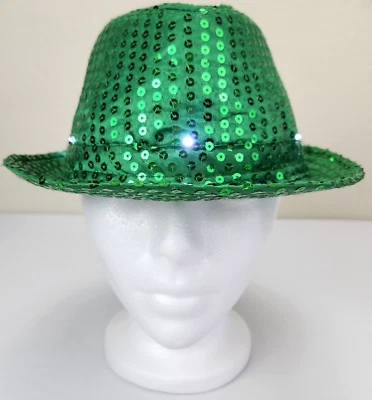 Lighted Fedora Hat Green Sequence 3 Speed Blinking Mardi Gras Costume Halloween - Image 1 of 4