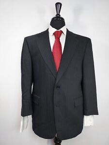 Vtg Vintage Burberry Black Pinstripe Striped 2 Button 2pc Vented Wool Suit 42L