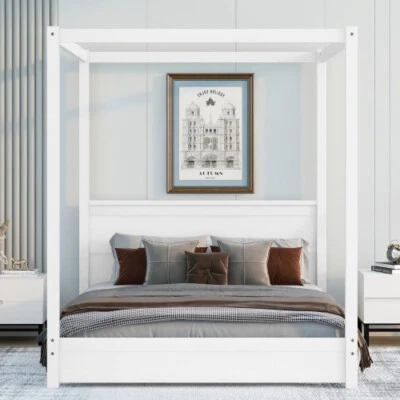 Solid Wood Canopy Platform Bed Frames with Headboard Full/Queen Size Bed Frames - Image 1 of 4