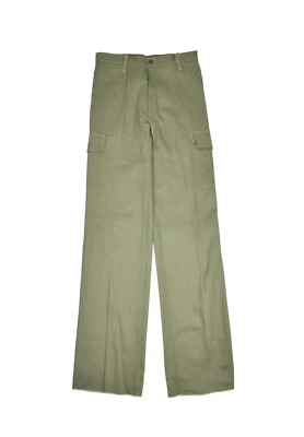 Vintage 70s Pants Womens 2 26x32 Green Cargo Gusset Straight Leg Hippie Military - Image 1 of 4