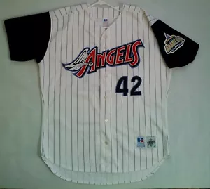 RARE RUSSELL ATHLETIC ANAHEIM ANGELS #42 MO VAUGHN SIGNED JERSEY SIZE 48 - Picture 1 of 10