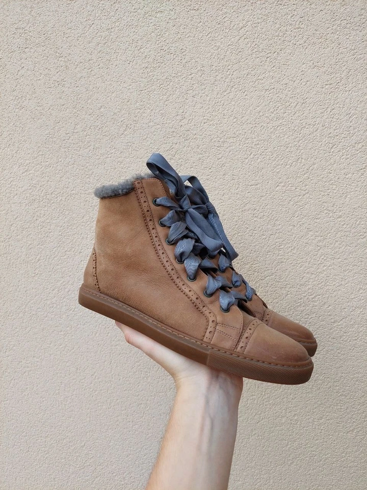 Zapatillas altas BRUNELLO CUCINELLI color tostado bloque cuero de oveja Foto 1 de 4