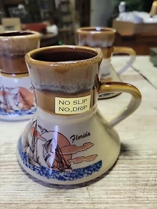 Vintage No Spill Coffee Mug Pottery Ceramic No Slip Wide Bottom Cup FLORIDA - Picture 1 of 8