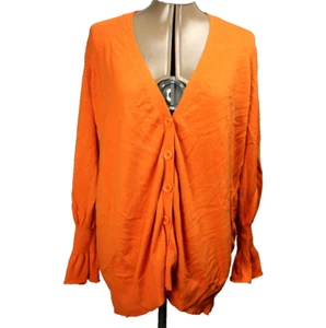 Newport News 100% Cotton Ruffle Cuff Button Front Knit Cardigan Orange 2X - Picture 1 of 22