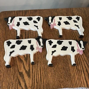 Vintage Set 4 Wall Hanging Cows Black White Pink Bows Farmhouse Country Decor US - Picture 1 of 12
