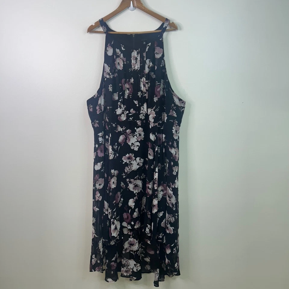 Vestido tórrido oscuro romántico negro caprichoso floral halter alto bajo talla grande 30 6X Foto 1 de 4