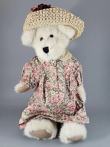 Vintage Boyds Bear Justine Investment Collection Pink Tan Floral Dress & Stand - Picture 1 of 6