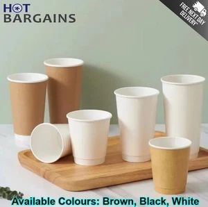 Tazas y tapas de café de papel blanco/marrón/marrón desechables de doble pared de 8 oz/12 oz/16 oz - Imagen 1 de 12