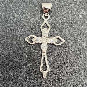 925 NEW Sterling Silver Pendant Cross Cubic Zirconia 24mm - Picture 1 of 7