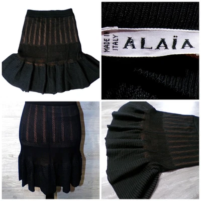 ALAIA Paris Black knit Skater Mini Skirt S Fit flare Ribbed Tiered Vtg Italy New - Image 1 of 4