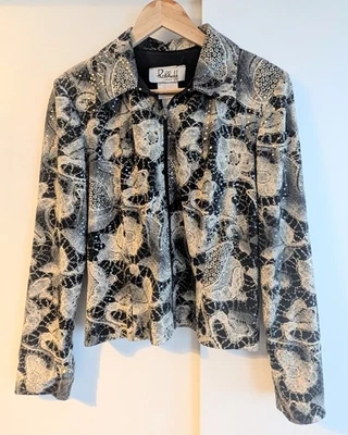 Joseph Ribkoff Sequinned Floral Jacket (Womens 10) Black Zip Elegant Party - Image 1 of 4