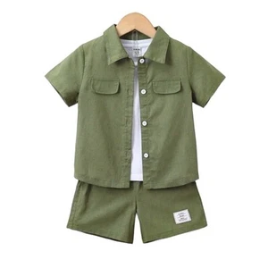 SHEIN Kids Olive Green Button Down Shirt & Shorts Set Size 6Y Summer  Outfit - Picture 1 of 10