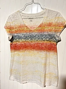 Camiseta para mujer Daisy Fuentes cuello en V Burnout talla L multicolor a rayas - Imagen 1 de 7