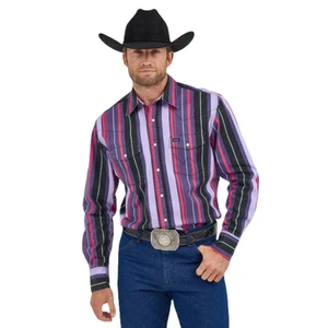 Wrangler Men's Vintage Inspired Purple Multi Stripe Snap Shirt 112368192 - Picture 1 of 12