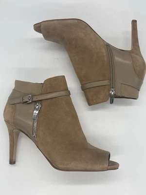 Marc Fisher Shimmee Camel Suede Peep-Toe Ankle Boots Booties Sz 7.5 Party Casual - Image 1 of 4