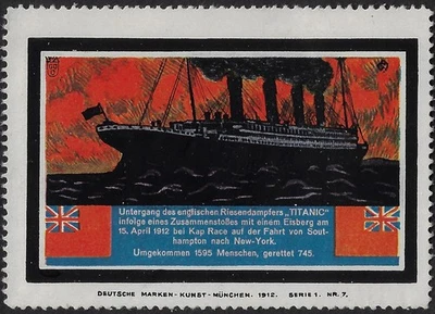 1912 Titanic poster stamp. German (Munich printing), MNH. XF and Rare.  ( (a7181 - Image 1 of 2