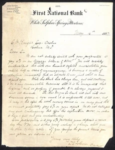 First National Bank White Sulphur Springs, MT ALS Letterhead to E.W. Knight* - Foto 1 di 2