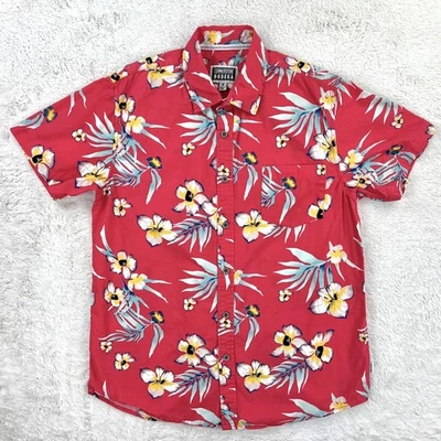 Camisa Hawaiana Floral Bodega Cornerstone Estampado Tropical Abotonada Roja Talla M Foto 1 de 4