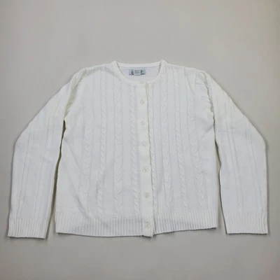 Vintage 80s Haband Cardigan Sweater Womens M Cableknit White USA Grandmacore - Image 1 of 4