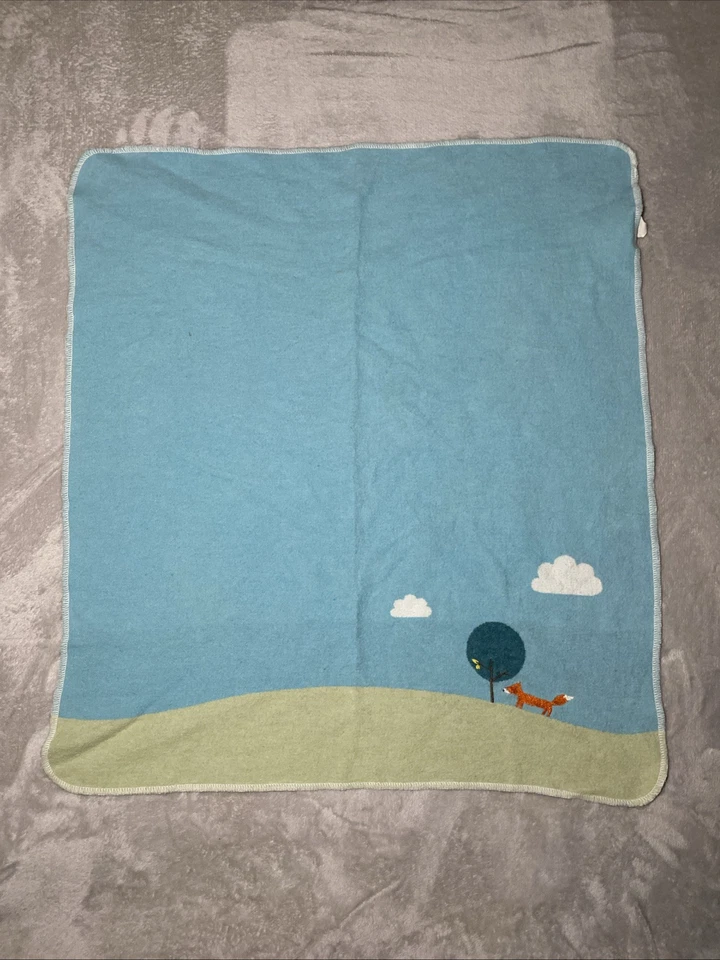 Manta Bebé David Fussenegger Zorro Árbol Nubes Bordado Borde Puntada Lovey Foto 1 de 4