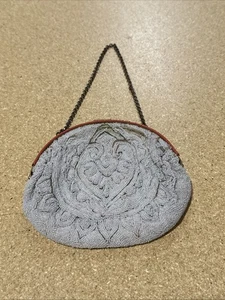 Vintage 20er Jahre Royal Bags französische Perlen Geldbörse mit orangem Emaille Rahmen Deko - Bild 1 von 9