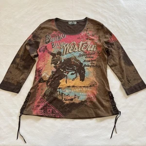 Camisa Vanilla Sugar Para Mujer Mediana Buffalo Bills Gráfico Occidental Top Con Cordones - Imagen 1 de 13