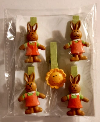4 Hasen + 1 Sonne Klammern Mini - Dekoration Set - 5 Teile - Klammern Set - neu - Bild 1 von 2