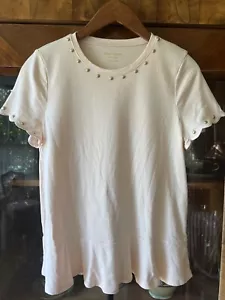 Prenda superior tejida Kate Spade New York rosa pálido algodón festoneada y tachonada dorada talla S - Imagen 1 de 7