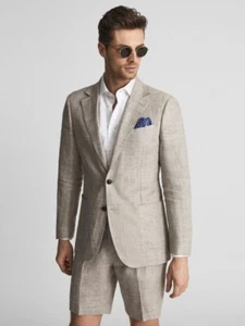 Männer Beige Leinen Anzug Raffinierte Leichte Jacke Klassisch Elegant Herren - Bild 1 von 13
