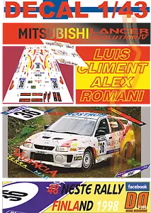 DECAL 1/43 MITSUBISHI LANCER EVO IV L.CLIMENT R.FINLAND 1998 20th (01) - Imagen 1 de 1