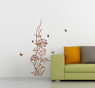 Lotus Flower & Butterflies Vinyl Wall Art Sticker, DIY Wall Decal- HIGH QUALITY - Image 1 of 4