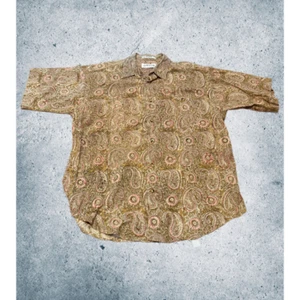 Camisa De Colección Orvis Abotonada Grande L Hula Marrón Beige Rueda Remolino Cuello Tiki - Imagen 1 de 6