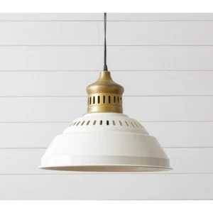 Round Pendant Light in Antique Brass And White metal - Picture 1 of 2
