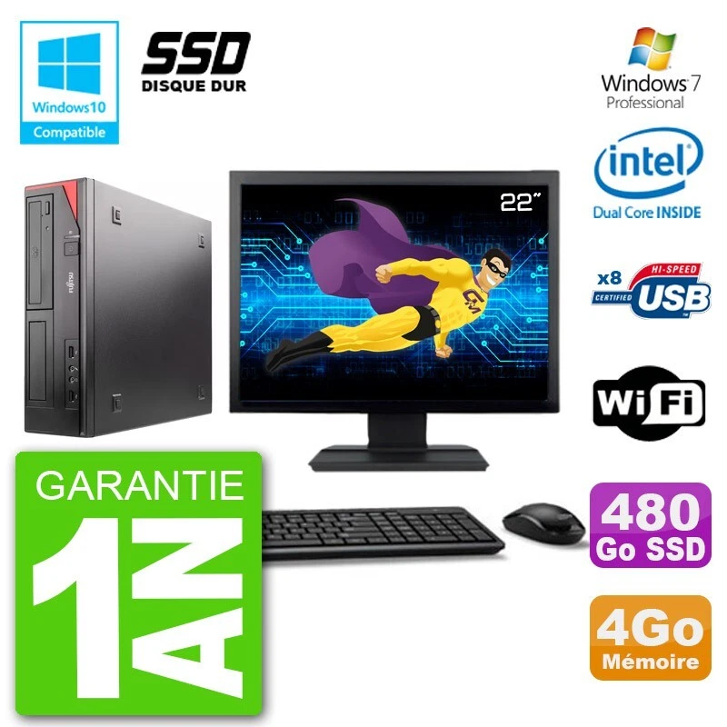 PC Fujitsu Esprimo E520 Schermo 22 " G3220 RAM 4Go SSD 480Go Unità DVD Wifi W7 - Immagine 1 di 1