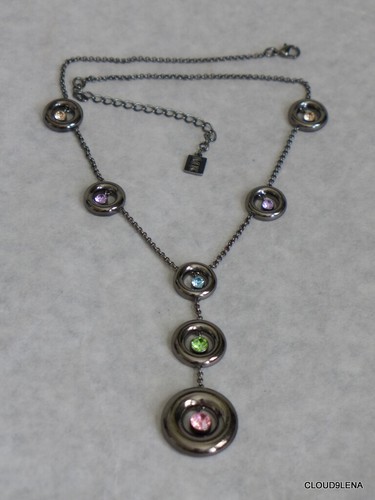 Collana Michael Kors MK Firmata Stazione Strass Metallo Cerchio A Goccia a Y