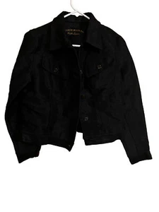Lauren by Ralph Lauren Womens SZ M Black Shiny Snap Front Moto Jacket EUC - Picture 1 of 18