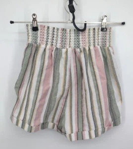 Ci Sono Linen Collection Shorts Womens XL Pink Green Paper Bag Striped Pockets - Picture 1 of 24